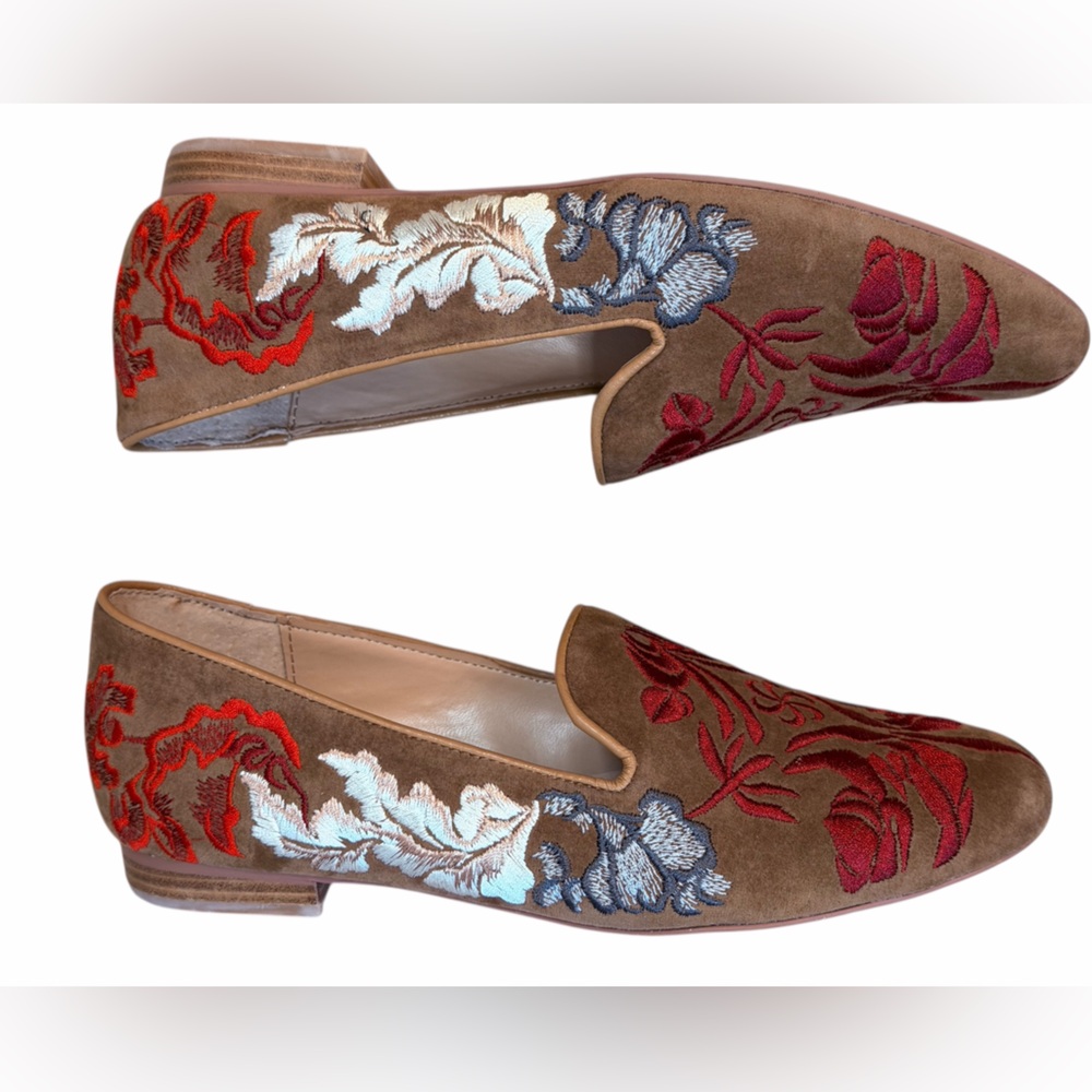 Anthropologie Billy Ella Embroidered Suede Flats Sz 7 Bridgeton Regal Royalty